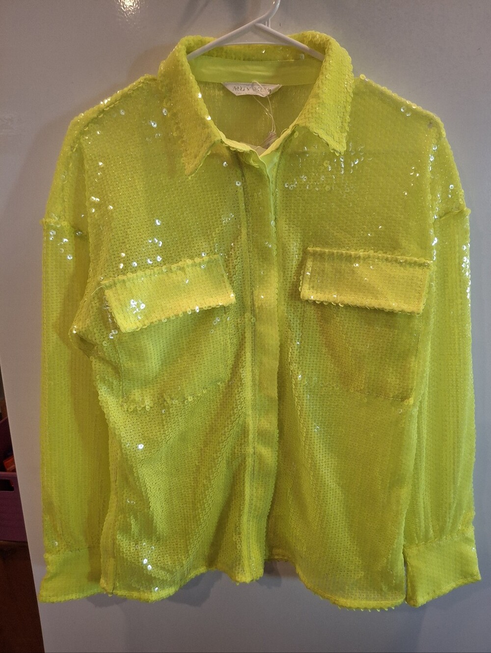 Sequin Button-Front Blazer in Neon Lime